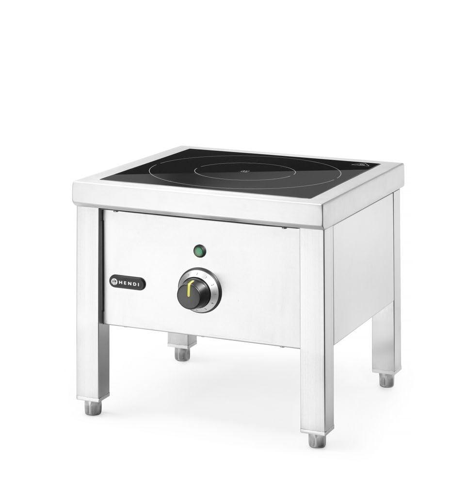 HENDI Plaque à Induction Professionnelle 5000W, Réchaud Hokker Haute Puissance avec 11 Niveaux, 400V, 400x400x(H)380mm, Acier Inoxydable