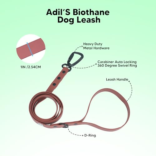 Image of Adil's Biothane Dog Leash - Waterproof Leashes for Dogs, Metal Hook, Adjustable 5ft Length Suitable for Dogs & Puppies, Ideal for Walking, Running & Training (Chestnut)