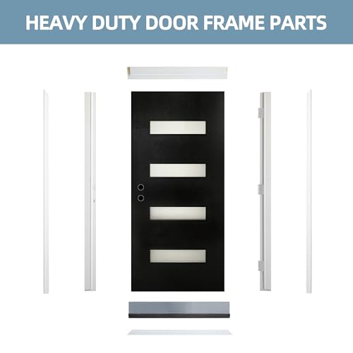 Image of Casaphoria 36 inch x 80 inch Fiberglass Front Door with White 4-9 /16 inch Vinyl Frame,Right Hand Inswing Exterior Door with Brickmould,Contemporary Wooden Grain Knock-Down Entry Door for Home Entrance, Balck