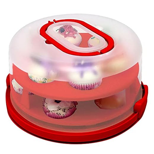 Round Cupcake Carrier - Cake Carrier with Handle and Lid - Cake Holder Stand Keeper - Dessert Serving Platter - Two Layer Portable Muffin Container Transporter