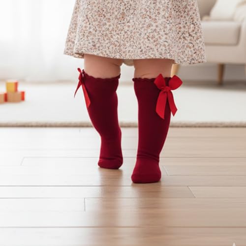Image of SYGA Baby Long Socks Cotton, Over The Knee, No Tightness, High-Top, Bow Pattern