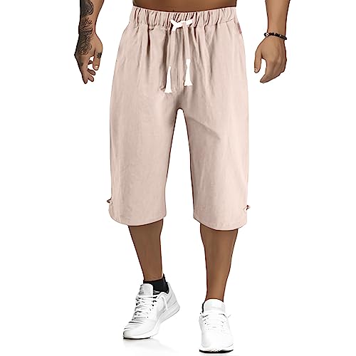 ASHER FASHION Mens 3/4 Jogger Shorts Capri Pants Elastic Drawstring Workout Running Gym Shorts Sweatpants with Pockets Khaki
