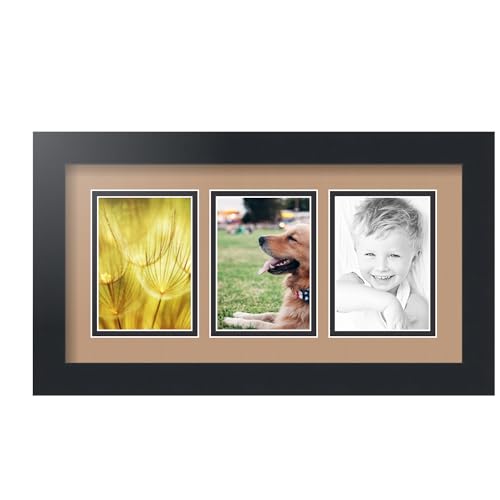 ArtToFrames Collage Picture Frame 3 Opening 3-3.5x5 Photo Frame | Made in USA | Black Frame Desert Sand and Black Mats | Wall Mount Multi Photo Display 17.5X10 Full Size