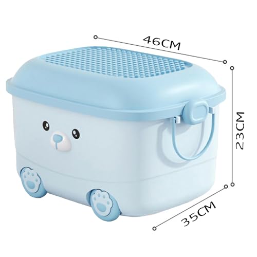Image of Baby Bucket Multi-Use Utility Plastic Portable Container Storage Box with Wheels-(46 x 35 x 23 cm) - Blue Bear