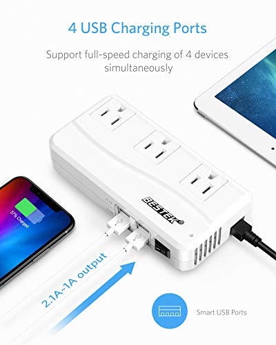 BESTEK 200W Power Inverter DC 12V to 110V AC Inverter with 4.2A 4-Port USB Car Adapter [ETL Listed]