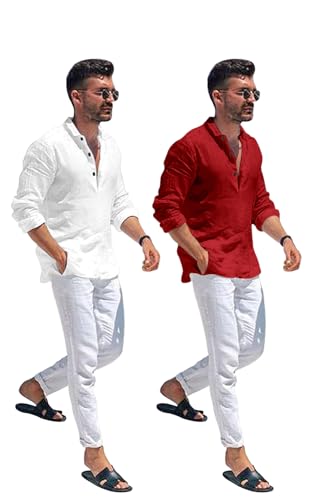 Image of Combo of Men Solid Cotton Blend Straight Kurta Shirt Pack of 2