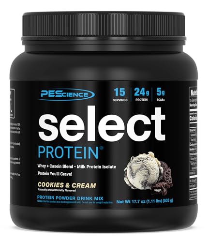 Image of PEScience Select Protein Powder, Cookies and Cream, 15 Servings | Whey and Casein Blend, Lean Protein Powder, Low Calorie, Low Carb, Keto Friendly, Gluten Free