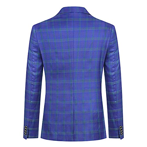 Men's Casual Suit Blazer Jackets Lightweight One Button Sport Coats Plaid Blazer Blue #TOP3