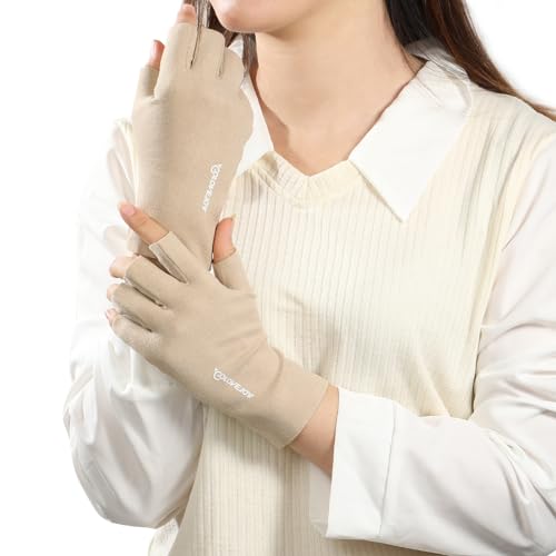 [JISONCASE] 手袋 レディース 冬 指なし スマホ対応 シンプル 無地 ハンドアームウォーマー グローブ おしゃれ 防寒手袋 保湿保温 手が荒れにくい 通勤 通学 自転車 秋冬 新年プレゼント クリスマスプレゼント (指分け手袋, ベージュ)