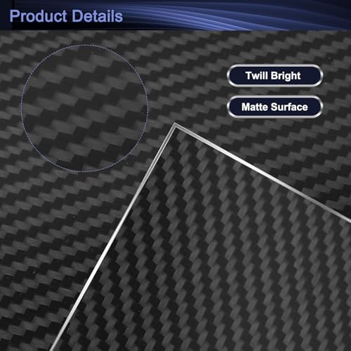 QUARKZMAN 2 Stück 3K Carbon Fiber Plate Panel Sheets, 250 x 100 x 1,5mm Carbon Fiber Board Plate Flexible für RC Flugzeug, Modellauto, Auto Teile (Twill Bright)