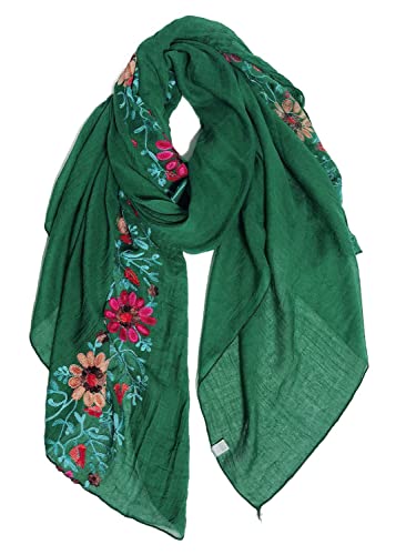 GERINLY Floral Embroidery Scarf Boho Style Shawl with Artistic Crochet
