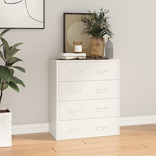 Yunovire Cómoda con 4 cajones, 60 x 30,5 x 71 cm, color blanco brillante, aparador de madera para salón, pasillo, dormitorio, mueble de almacenamiento moderno