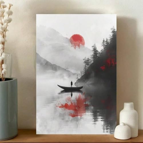 Peinture toile coucher de soleil encre de Chine 60x80 cm