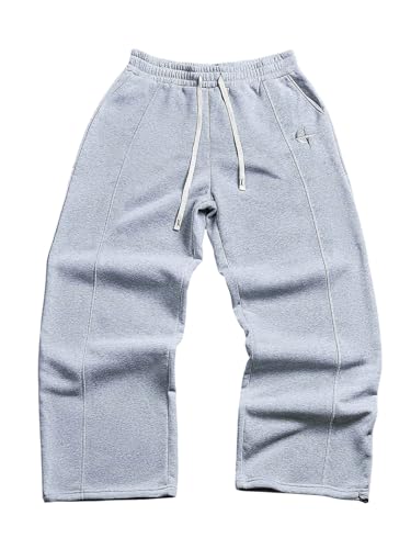 GORGLITTER Men's Low Waist Baggy Sweatpants Fall Casual Y2K Loose Wide Leg Track Hiking Joggers Sweat Pants with Pocket Grey Large