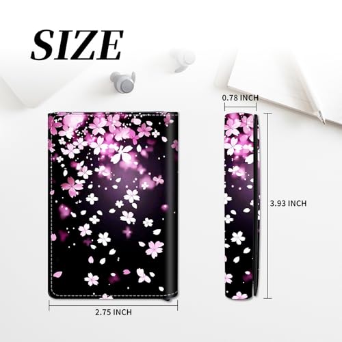 Credit Card Holder Aluminum Auto Pop Up Wallet, Slim Minimalist Credit Card Holder For Men and Women, Leather Card Case Front Pocket Trifold Wallet RFID Blocking Wallets,Pink and Purple Blossoms2