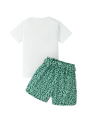 Image of Girls 2 Piece Outfits Summer Clothes Ruffle Short Sleeve Shirts Top and High Waist Floral Shorts Set with Belt