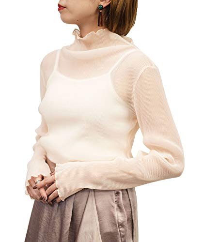 ANDJ　シアー プリーツ ハイネック メロウ トップス