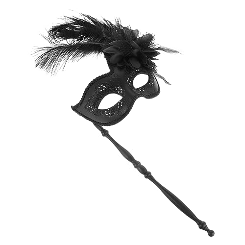 LIFKOME Handheld Masquerade Mask with Plume for Women Elegant Costume Party Accessory for Halloween Cosplay and Photo Props Delicate Design for Stunning Looks for Parties and Celebrations