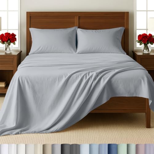 Image of California Design Den Full-Size Bed Sheets Cotton Set - 500 Thread Count Sateen, 100% Cotton, Mineral Blue Full Size Sheet Set, Deep Pocket Bedding, All Around Elastic for a Snug Fit - Mineral Grey