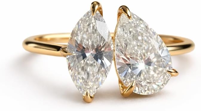 Pear & Marquise Engagement Ring 14K Yellow Gold Dainty Two Stone Promise Ring Minimalist Proposal Jewelry Gift for Women