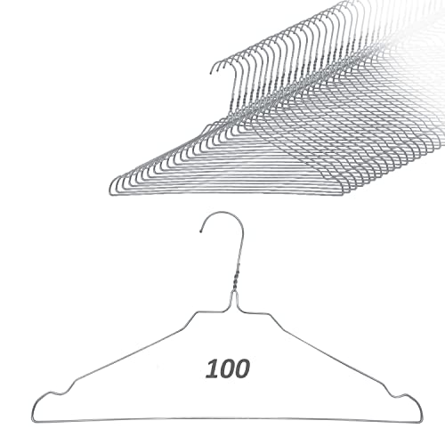 Quality-Collection Grucce Appendi Abiti Porta Vestiti in Filo Metallico con Barra per Pantaloni e Tacche Rock, Set (100), Argento