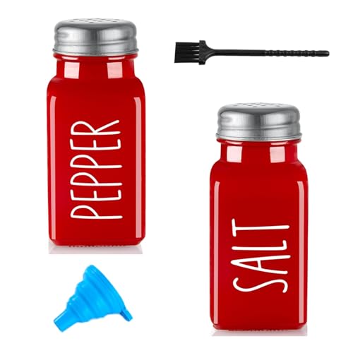 Set de 2 Salières et Poivrières en Acier Inoxydable et Verre, Salière et Poivrière de Qualité Supérieur, Pot a Sel Accessoires de Cuisine (Rouge & Rouge)