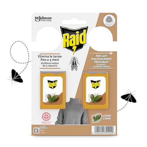 Raid Anti Tarme Gel Vestiti, Per Capi Piacevolmente Profumati, Fragranza al Cedro, 2 Pezzi