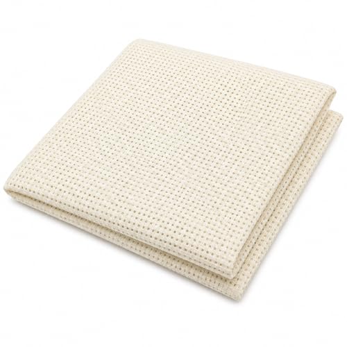 Image of M Fabrics 4 Count Aida Fabric Off White | 5 Meters 36 Inch Width | Cross Stitch Embroidery Cloth Canvas for Needlework Sewing DIY Craft Matty Fabric - 5 Meters