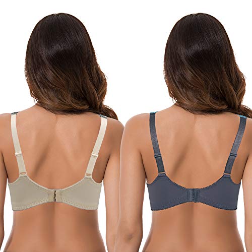 Image of Curve Muse Minimizer Unlined Underwire Bra with Lace Embroidery-2 Pack