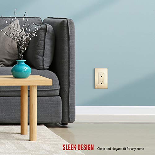 Enerlites Elite Series Screwless Decorator Wall Plate Child Safe Outlet Cover, Gloss Finish, Size 1-Gang 4.68" H X 2.93" L, Unbreakable Polycarbonate Thermoplastic, Si8831-Bgd, Brushed Gold #TOP5