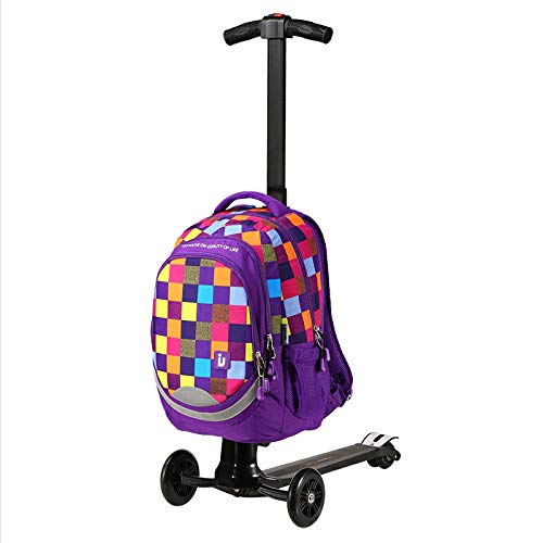 Qwhome Scooter eléctrico Equipaje Maleta con Ruedas andan en monopatín rodando Maletas Viaje Trolley CaseFoldable, Equipaje de la Carretilla telescópica,Purple