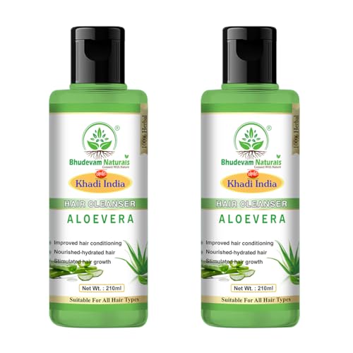 Image of Bhudevam Natural Khadi Aloe Vera Hair Shampoo Moisturizing & Nourishing Formula for Dry, Damaged Hair | Suitable for All Hair Types - Pack of 2