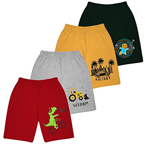 Image of KYDA Kids Boys 100% Cotton Printed Shorts Soft Breathable Elastic Waist Multicolor Casual Summer Wear, Playwear Shorts for Boys (Pack of 4)