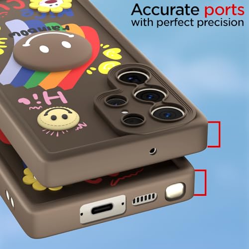 Image of Pikkme Back Cover for Samsung Galaxy S23 Ultra 5G | Soft Silicone| Cute Rainbow Smile & 3D Cartoon Flower Design | Shockproof Raised Camera Protection Bumper Case (Brown)