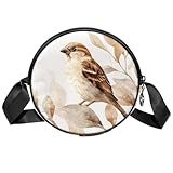 Bolso cruzado circular para mujer, diseño de gorrión de acuarela, mochila pequeña con cremallera, correas de hombro ajustables, bolso redondo casual para mujer y niña