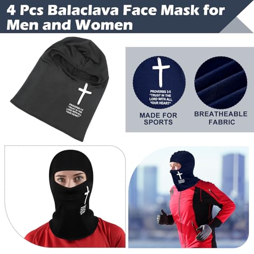 Shyyween 4 Pcs Football Cross Ski Mask Full Face Mask Cover Faith Christian Balaclava Face Cover for Men Women Outdoor Sports(Proverb 3:5)