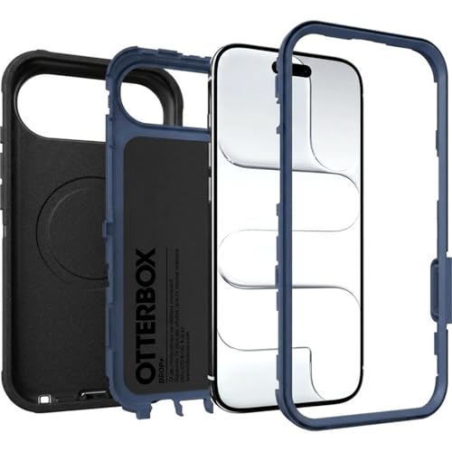 Image of OtterBox iPhone Air (Only) - Defender Series Case - Black Shadow (Black & Blue) - Snaps on MagSafe - Tough - Rugged & Durable - Multi-Layer - Impact Absorbing iPhone Case