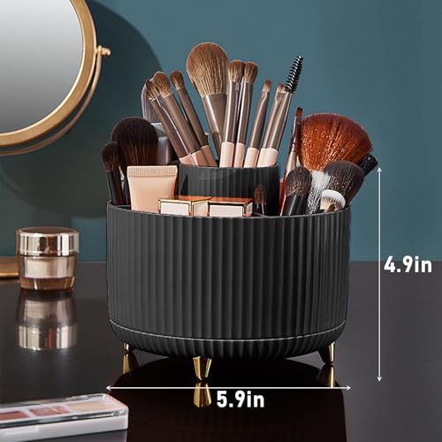 Image of Makeup Brush Holder Organizer,360 Rotating Makeup Brush Organizer,5 Slot Make up Brushes Cup for Cosmetics, Nail Polish, Art Supply, Bathroom Vanity Desktop Organizer - Black