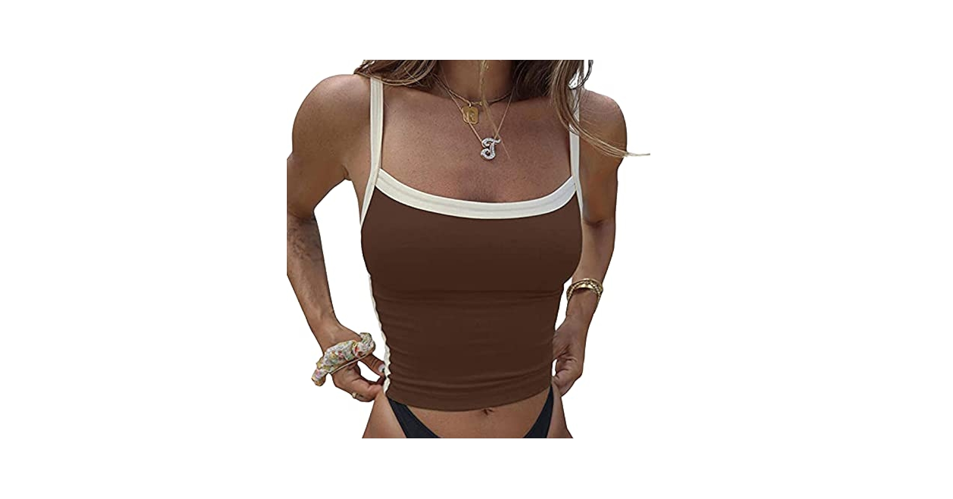 NUFIWI Women Strappy Y2k Tank Top Color Block Spaghetti