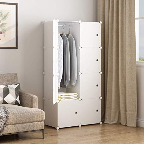 MAGINELS Portable Closet Clothes Wardrobe 14\"x18\" Depth Bedroom Armoire Modular Storage Organizer with Doors, 8 Cubes