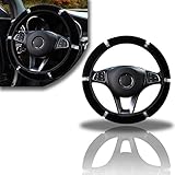 Ajxn 1 PC Car Plush Steering Wheel Protecto, with Bling Bling Crystal Rhinestones for Winter Warm,...