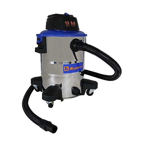 Koblenz Wd-12 L314 Ss Wet-Dry Vacuum, 12 Gallon Stainless 6.0Hp, 1 7/8 X 7 Ft Eva Hose, Stainless+Blue 5 Year Warranty #TOP1