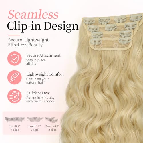 Image of KooKaStyle Wavy Thick Clip in Hair Extensions 24 inch Champagne Blonde