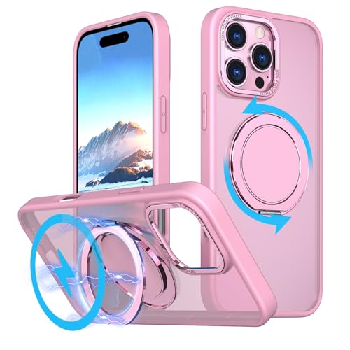 Coque iPhone 16 Pro Max MagSafe rose support aimanté rotatif PC