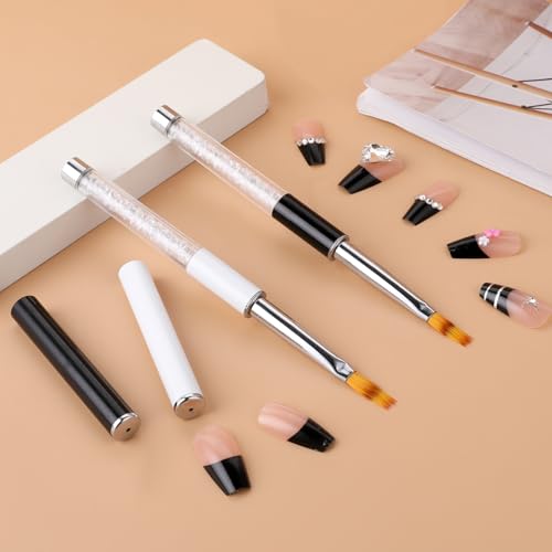 Image of 2 Pcs Nail Gradient Painting Brush Nail Art Brushes Ombre Nail Brush Manicure Tools with Rhinestone Handle UV Gel Polish Nail Drawing Pen for Nail Design