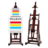 MEEDEN Multi-Function Studio Easel,H-Frame Easel,Painting Easel for Adults,Artist Easel,Floor Easel,Solid Beech Wood Easel w/Front Wheels,Holds Canvas Art up to 77\" - Walnut