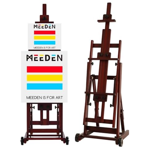 MEEDEN Multi-Function Studio Easel,H-Frame Easel,Painting Easel for Adults,Artist Easel,Floor Easel,Solid Beech Wood Easel w/Front Wheels,Holds Canvas Art up to 77" - Walnut Cover