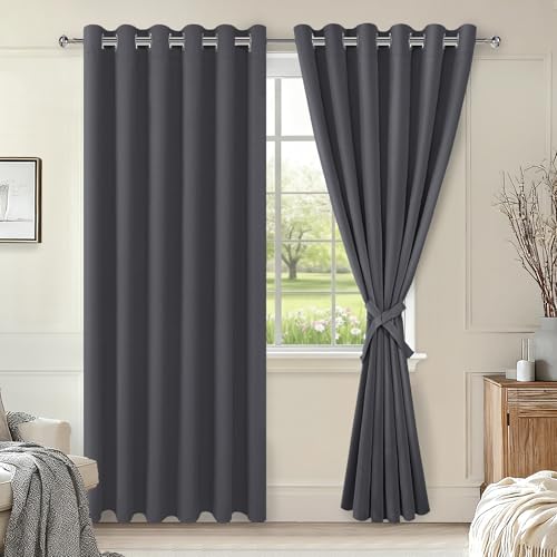 Hiasan Grommet Blackout Curtains for Bedroom, 70 x 84 Inches, Dark Grey
