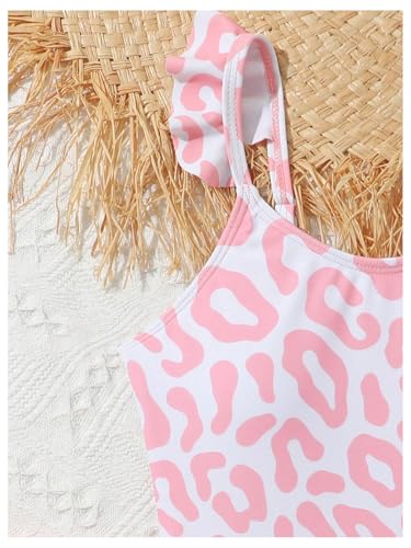 SweatyRocks Girl's Leopard Print Ruffle One Piece Swimsuit with Tie Side Sheer Mesh Cover Up Skirt3