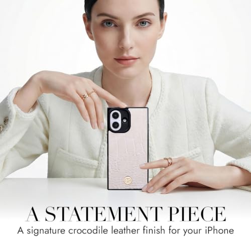 Image of COCOMII Rectangle for iPhone 16 Case, Ivory Crocodile Leather